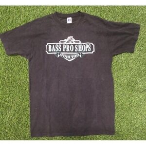 Vtg 90s Bass Pro Shops T Shirt Russell Athletic Made in USA Large Faded Black